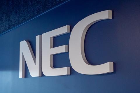 NEC blue logo blue brickwall, NEC logo, brands, NEC neon logo, NEC, HD  wallpaper | Peakpx